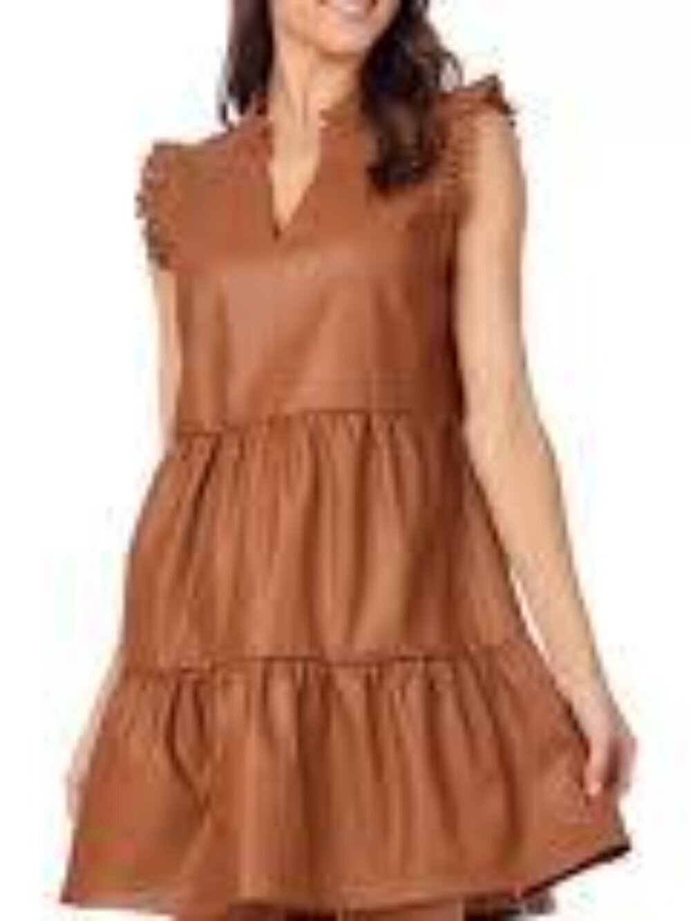 Skies Are Blue Vegan Leather Tiered Cognac Ruffle XS Homecoming Wedding Guest